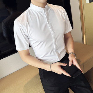 Pequena camisa de gola alta masculina de manga curta verão fino High-End moda britânica Casual rufião bonito não-ferro f