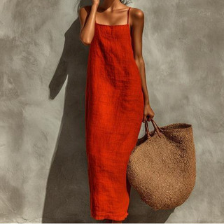 Vestido longo sem mangas, sem costas, soltinho, de cor sólida, novo e muito vendido para o verão.