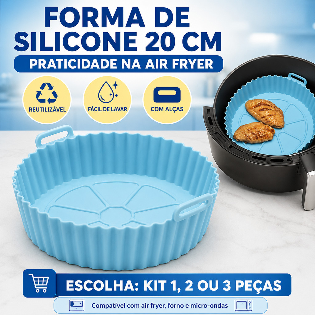 Kit 1/2/3 Forma De Silicone Para Air Fryer Forno Microondas Fritadeira Assadeira Reutilizável Antiaderente Flexível