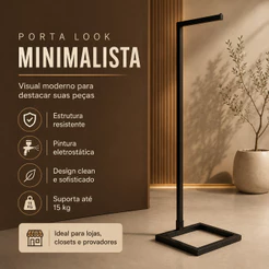 Arara Expositora Metalon Porta Look Luxo – Exibição de Roupas Premium para Boutique e Closet Moderno