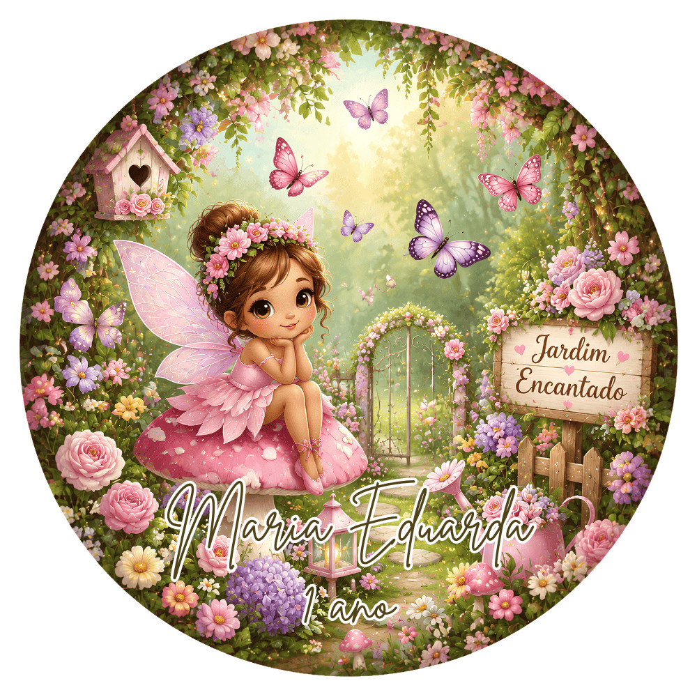 Kit 30, 50 ou 100 unidades Adesivos Circulares 5cm Jardim Encantado Lembrancinha de Festa Latinha Aniversário