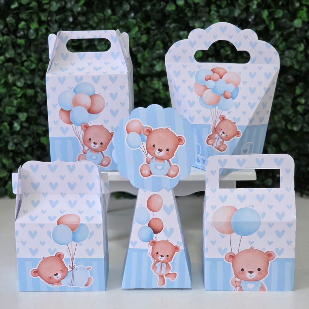 Kit Festa Caixinhas URSINHO AZUL chá de bebê fraldas revelação lembrancinhas personalizadas infantil decoração mimos