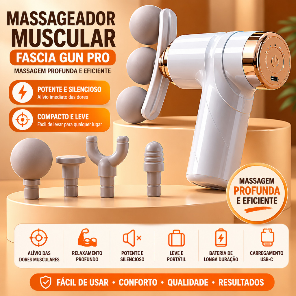 Massageador Muscular Elétrico Profissional Fascia Gun Portátil Alívio De Dores