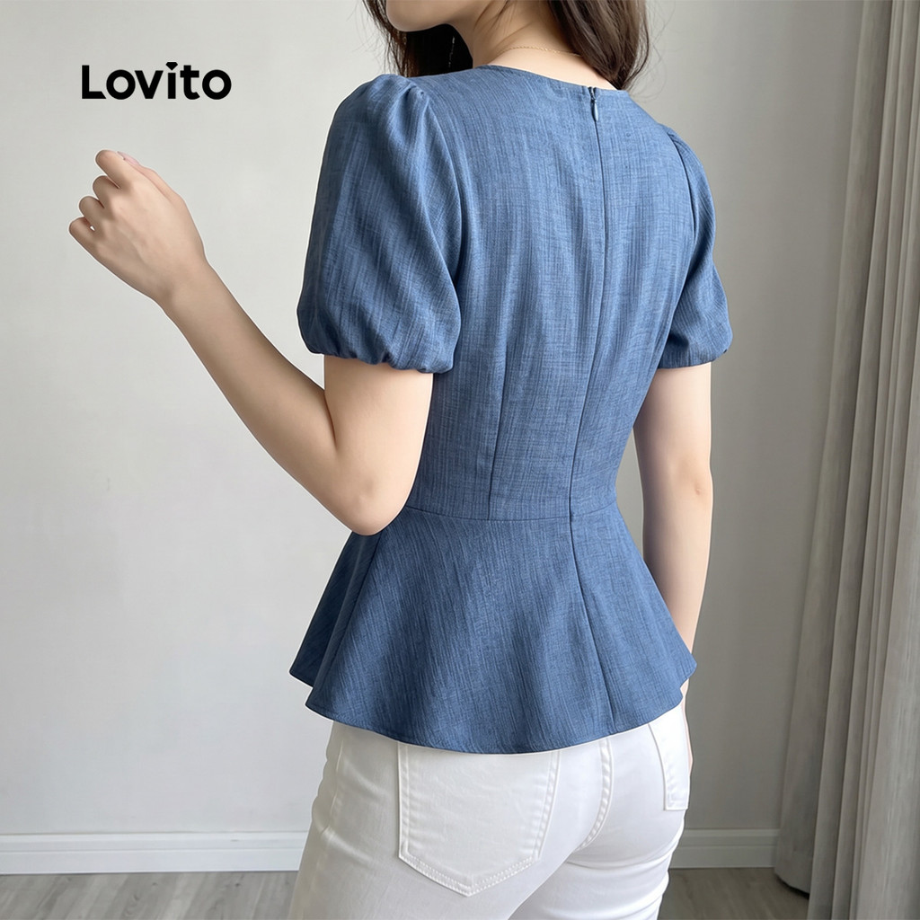 (New Arrival) Lovito Elegante Blusa Plissada Primavera/verão Blusa Preta para Mulheres BLB203TD208 · foto 2