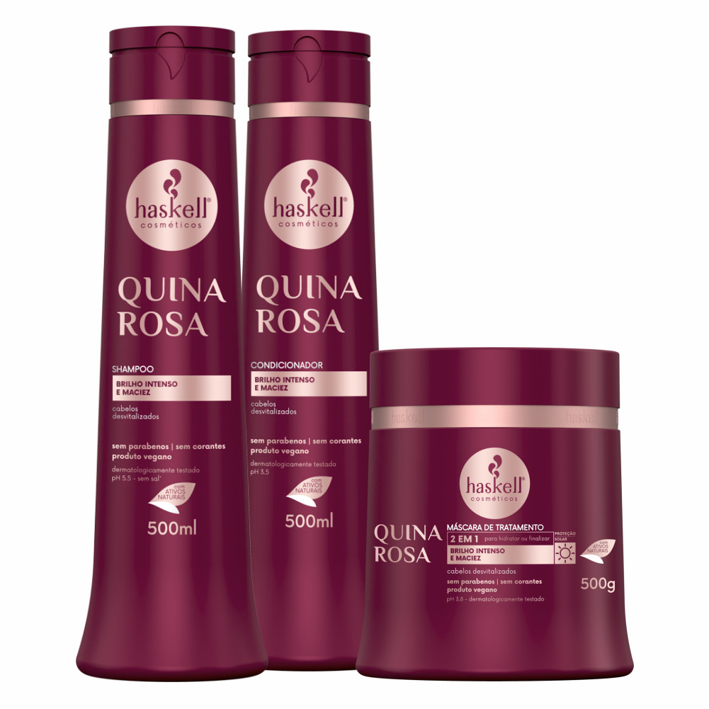 Kit Quina Rosa Haskell 500ml – Shampoo, Condicionador e Máscara