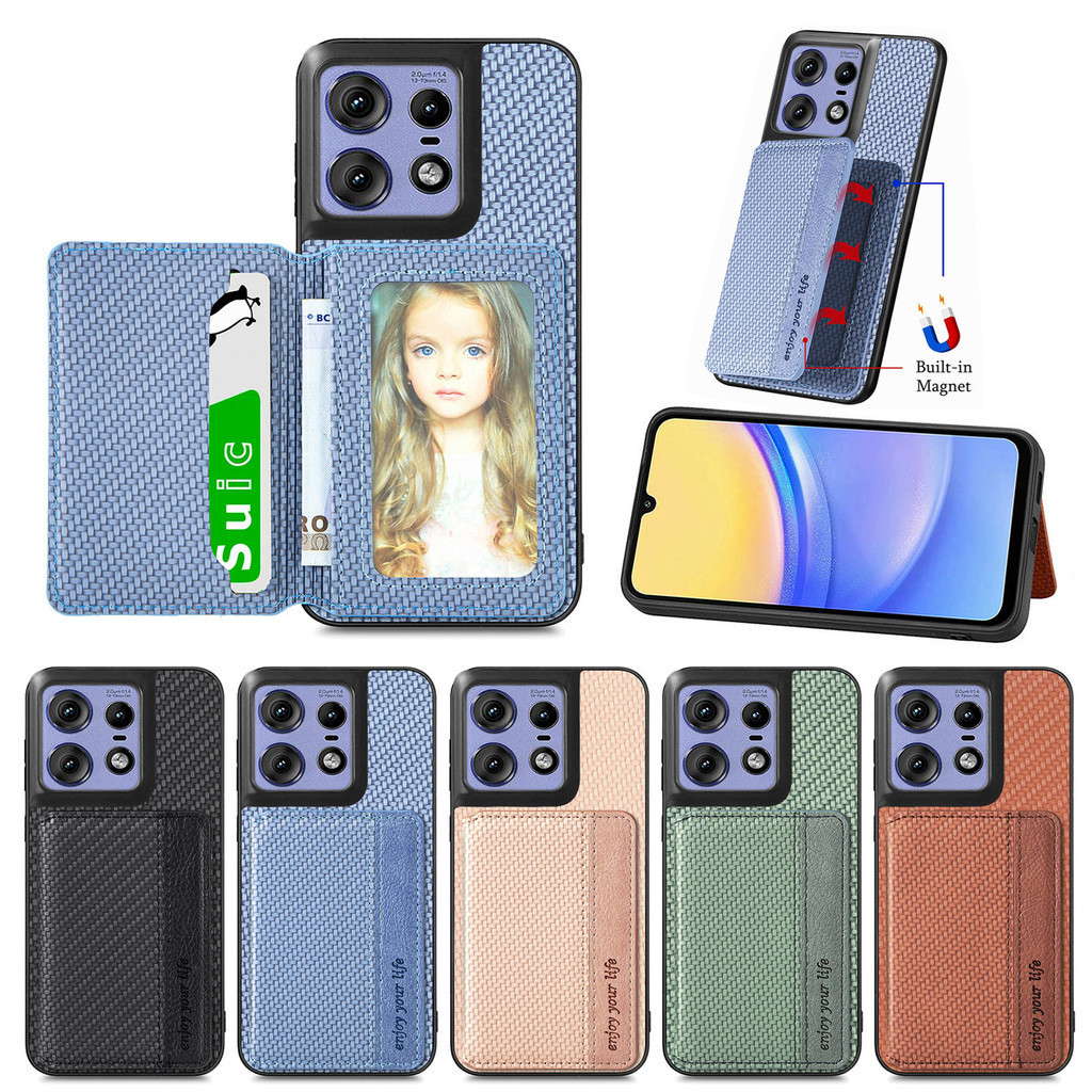 Capa à prova de choque com padrão de fibra e slot para cartão para Motorola Moto
