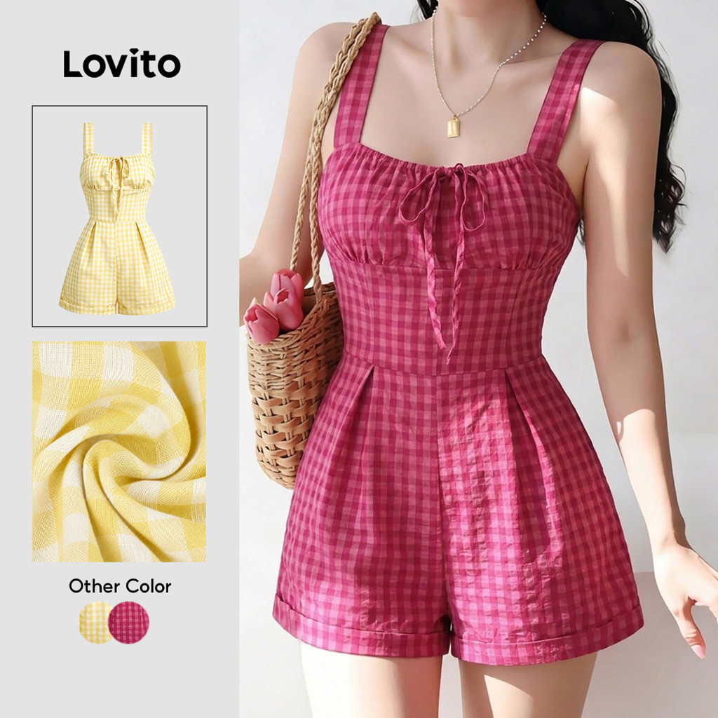 Lovito Macacão Casual com Laço Macacão Rosa Primavera/verão para mulheres L184ED