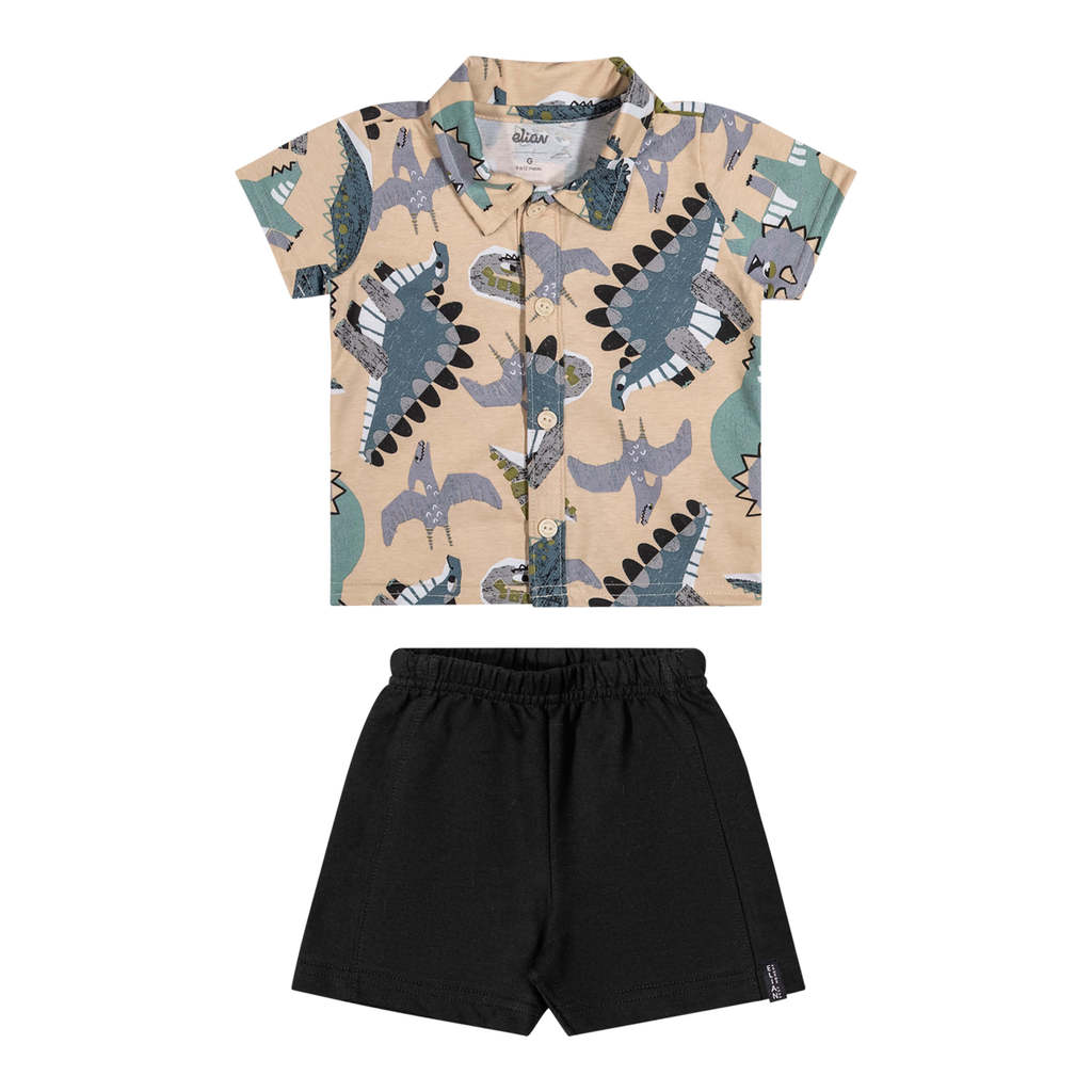 Conjunto Bebê Menino Camisa Dino Elian Preto