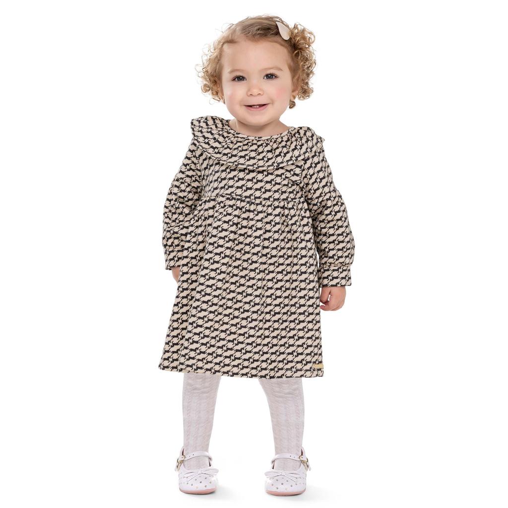 Vestido Bebê Menina Estampado Meia Calça Colorittá Preto