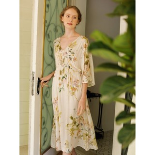 Wisteria algodão seda tributo camisola verão estilo fino legal gelo seda sentir de manga curta V Loungewear vestido pija
