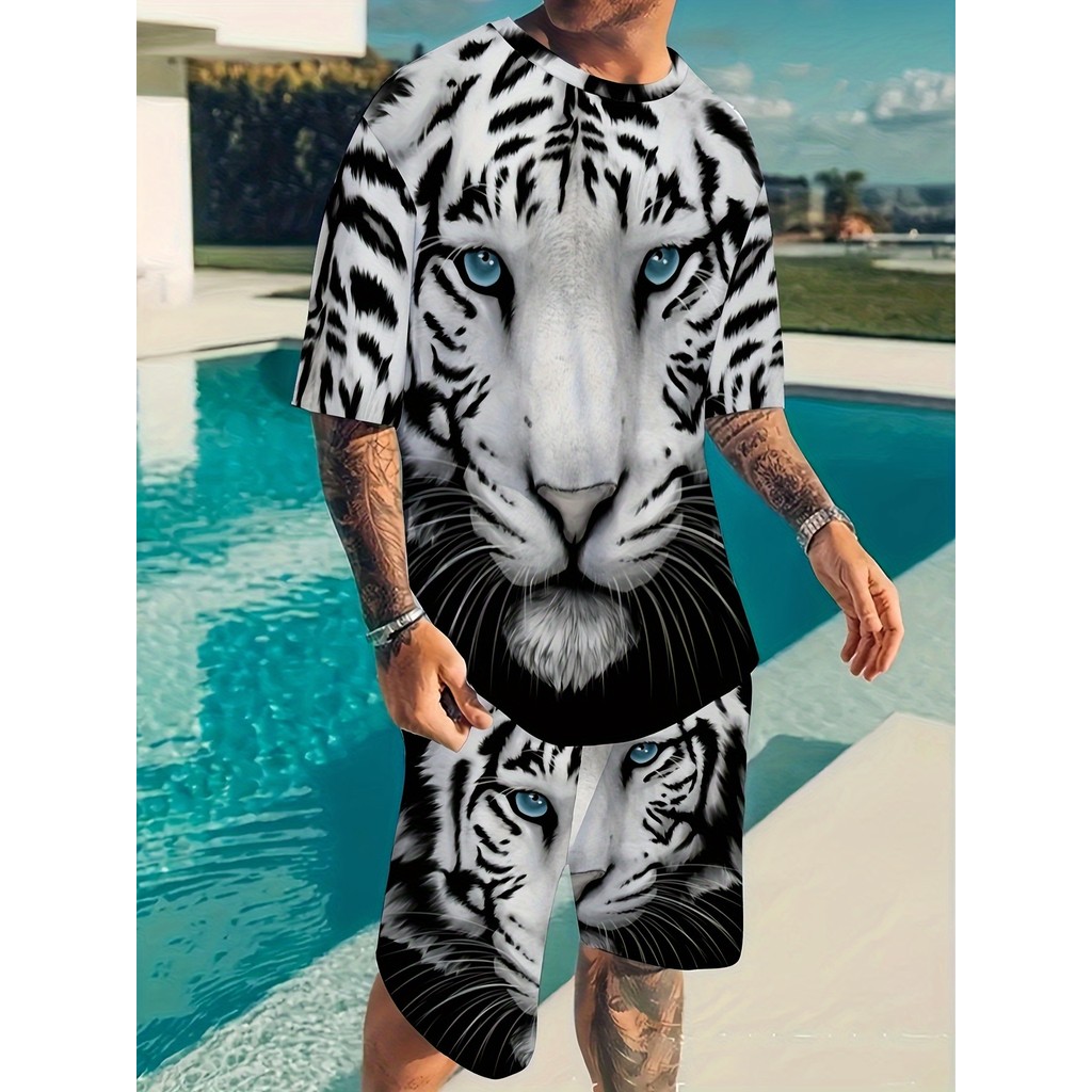 3d feroz tigre roupas esportivas masculinas verão camiseta terno moda Shorts masculinos terno de 2 peças roupas esportiv