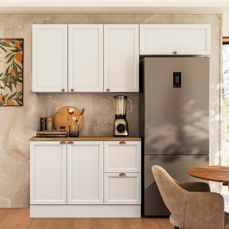 Cozinha Modulada 3 Peças 6 Portas 2 Gavetas Balcão com Tampo Unna Yescasa Branco Sim