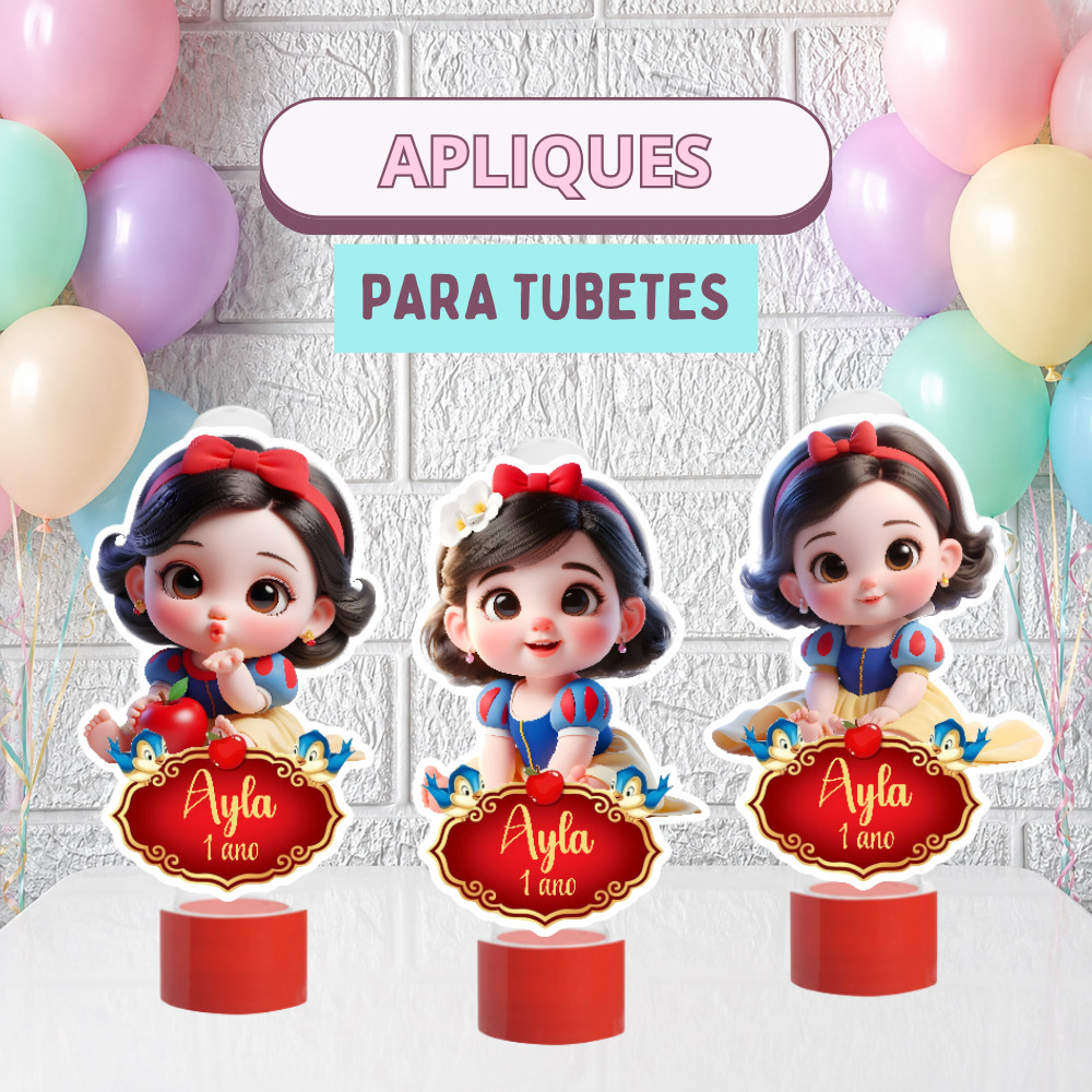 Apliques 3D para Tubetes 13cm Lembrancinha Aniversario Infantil Personalizado Branca de Neve Baby