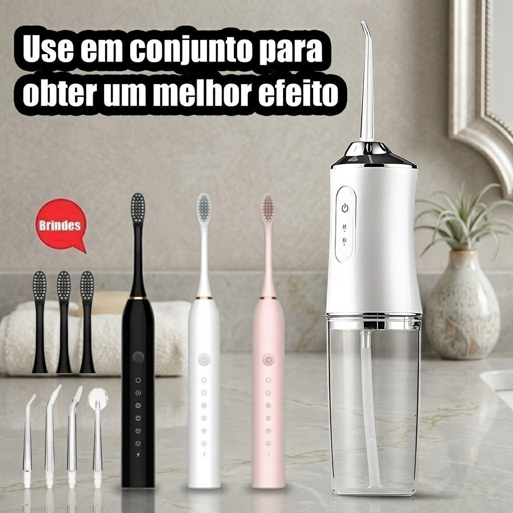 Irrigador Dental com Pontas Trocáveis e Escova Sônica de Alta Frequência