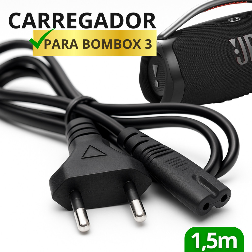 Cabo de Energia Bipolar Compatível com Caixa de Som J B L Boombox3-Alta Durabilidade e Qualidade1,5m