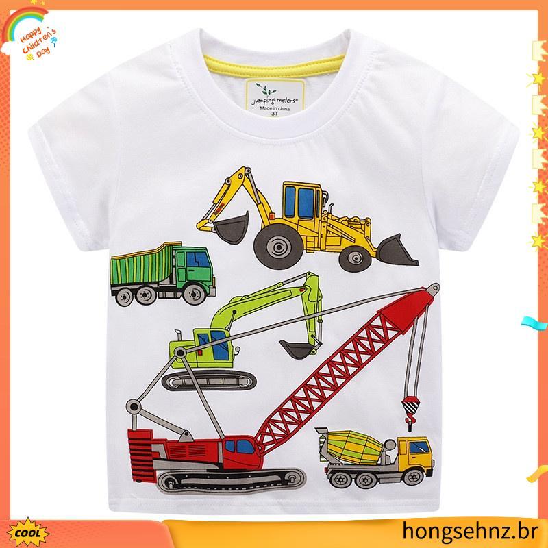Nova Marca Meninos Animal Impressão Cesta Unisex Escavadeira Camiseta Roupas Crianças Dos Desenhos Animados Topo