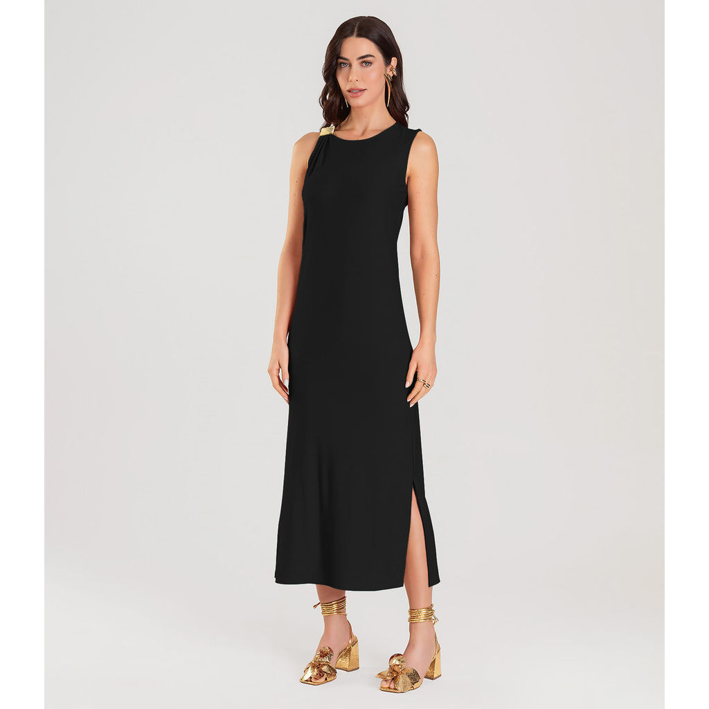 Vestido Super Midi com Aviamento Dianna Preto