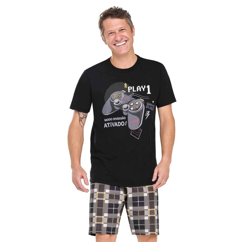 Pijama Adulto Masculino Gamer Linha Família Elian Preto