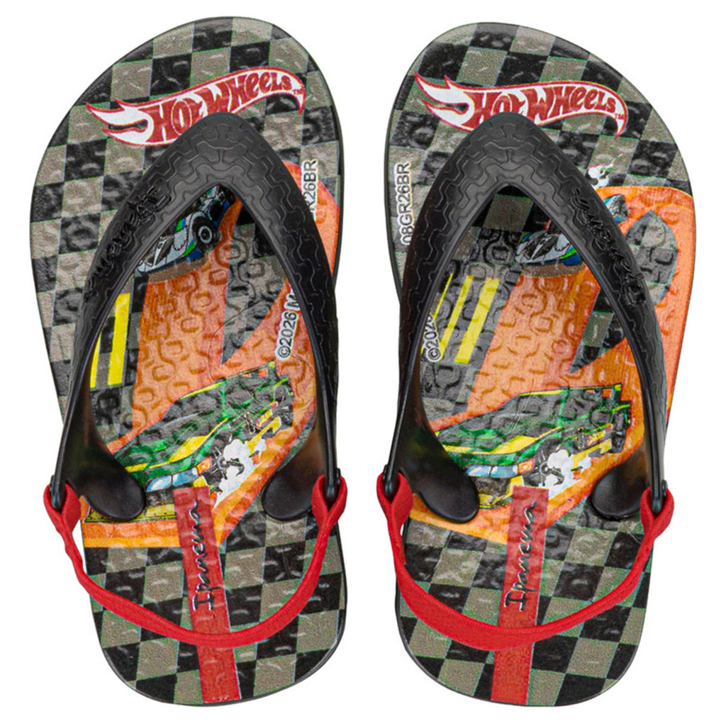 Chinelo Hot Wheels Carros Preto Vermelho Baby Elástico Dedo Ipanema 27639