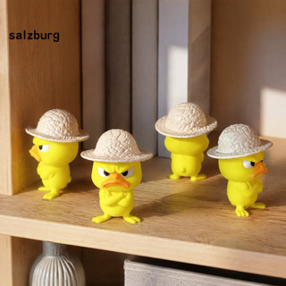 < salzburg > Ornamento Compacto De 4 Unidades Para Suporte De Monitor , Estátua De Pato Engraçada Com Chapéu De Palha , 