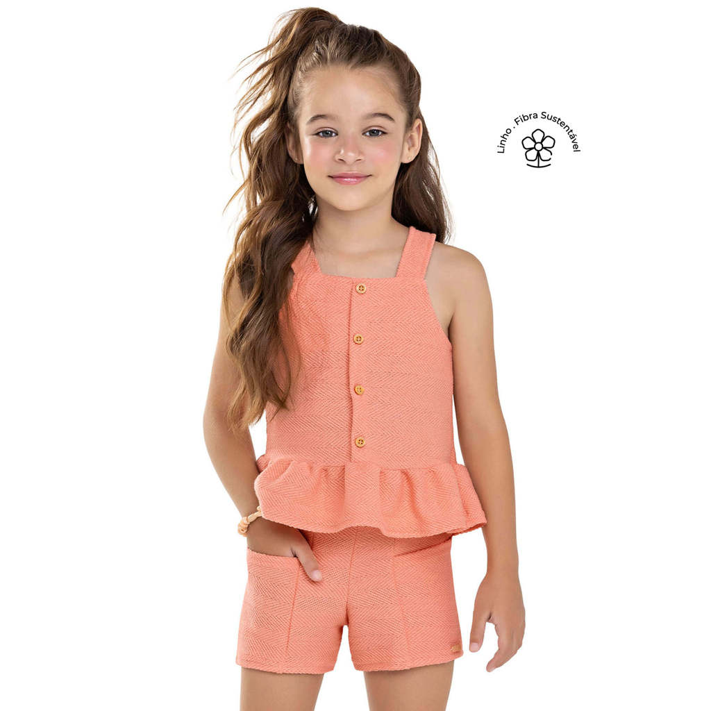 Conjunto Infantil Menina Tricô Linho Colorittá Laranja