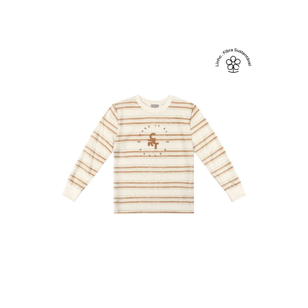 Camiseta Longa Infantil Menino Listrada Colorittá Bege