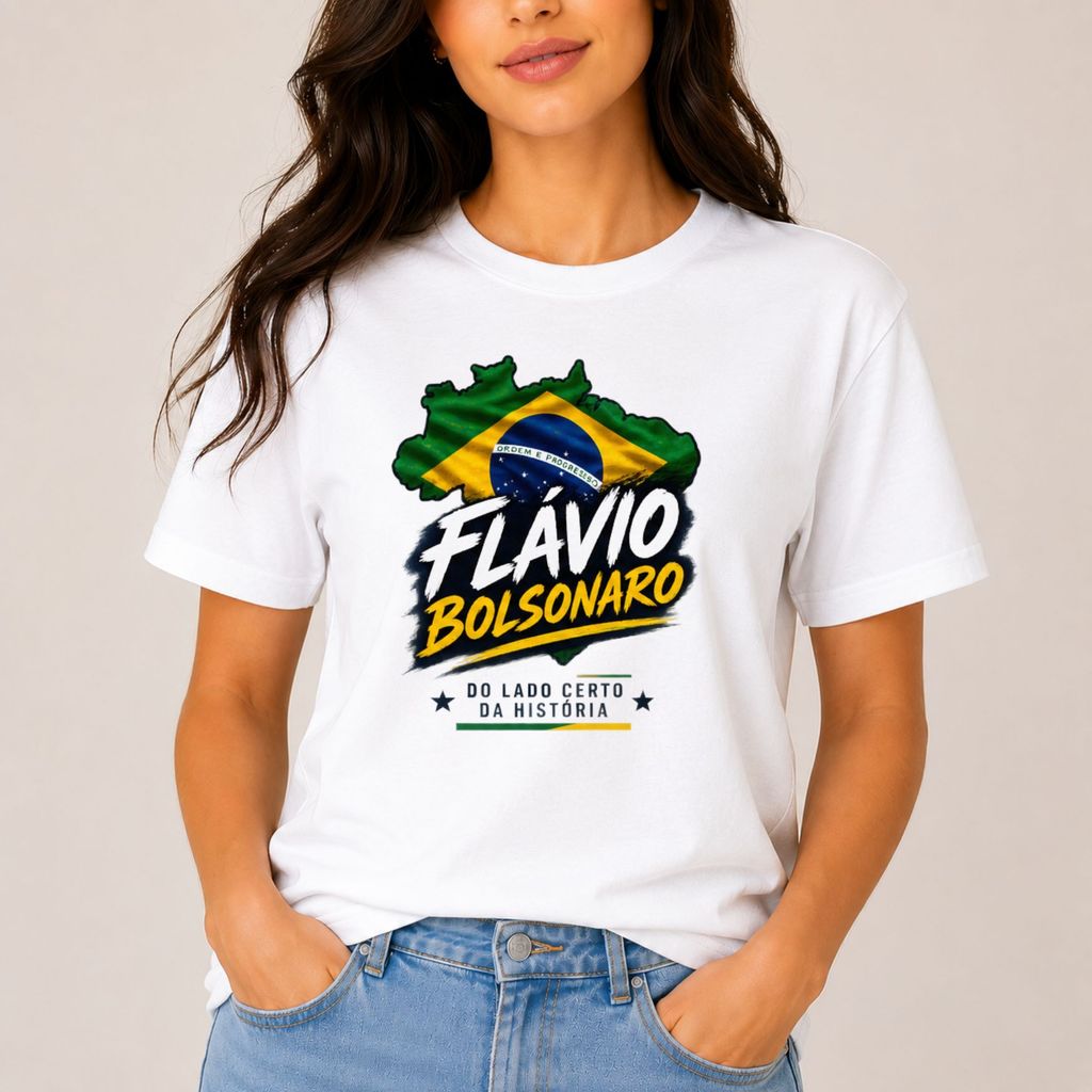 Camiseta Feminina Estampada Mapa do Brasil Flávio Manga Curta