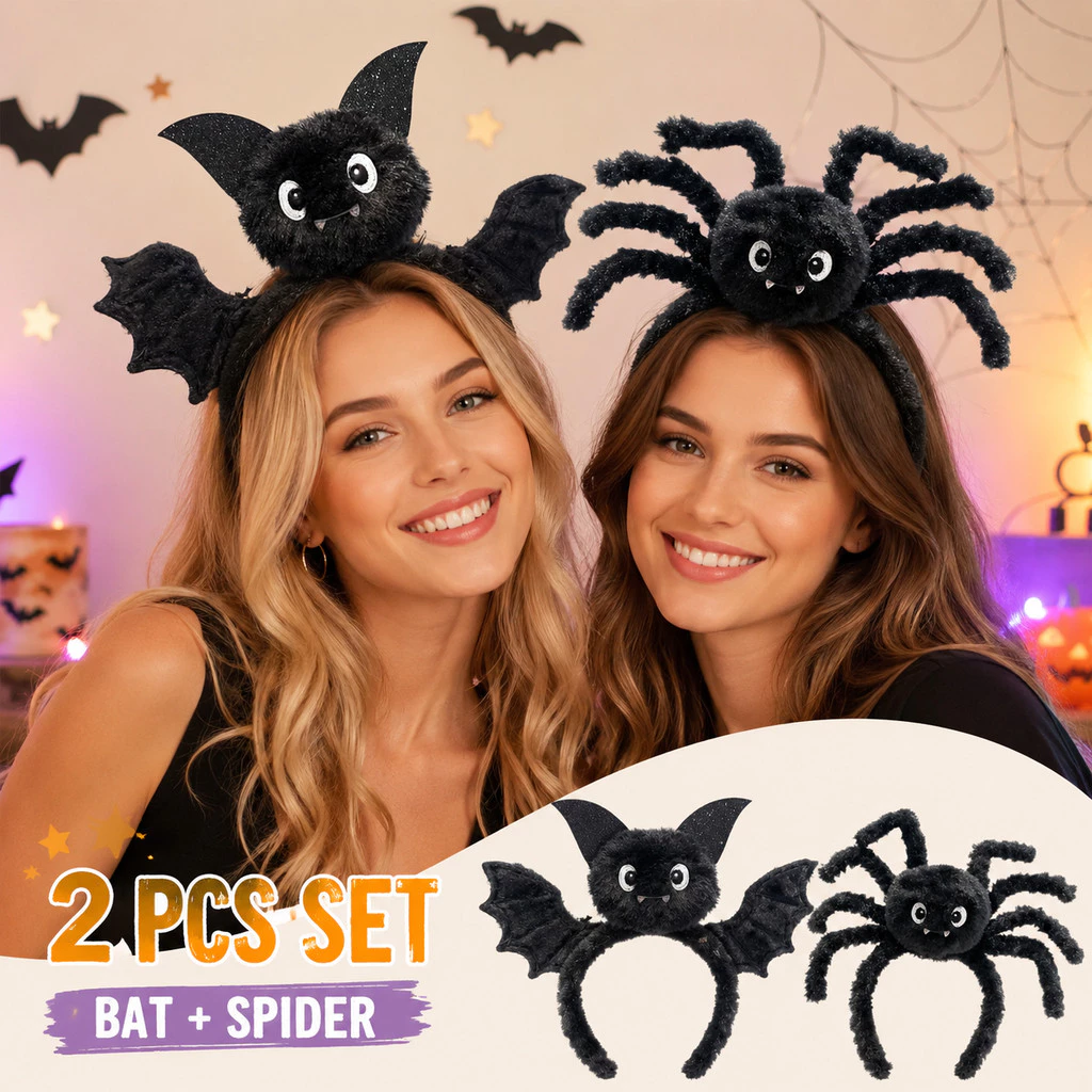 Conjunto De 2 Peças De Faixa De Cabeça De Morcego Aranha Halloween Gato Preto Pelúcia Presente De — imagem 1