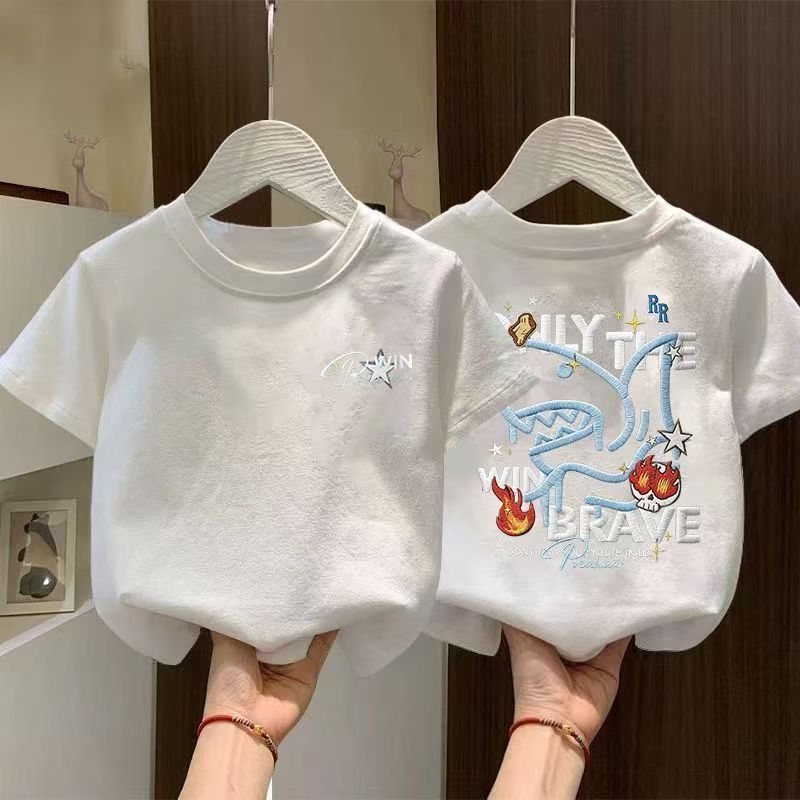 Crianças roupas infantis estilo americano impresso 100% algodão camiseta de manga curta meninos meninas crianças verão n