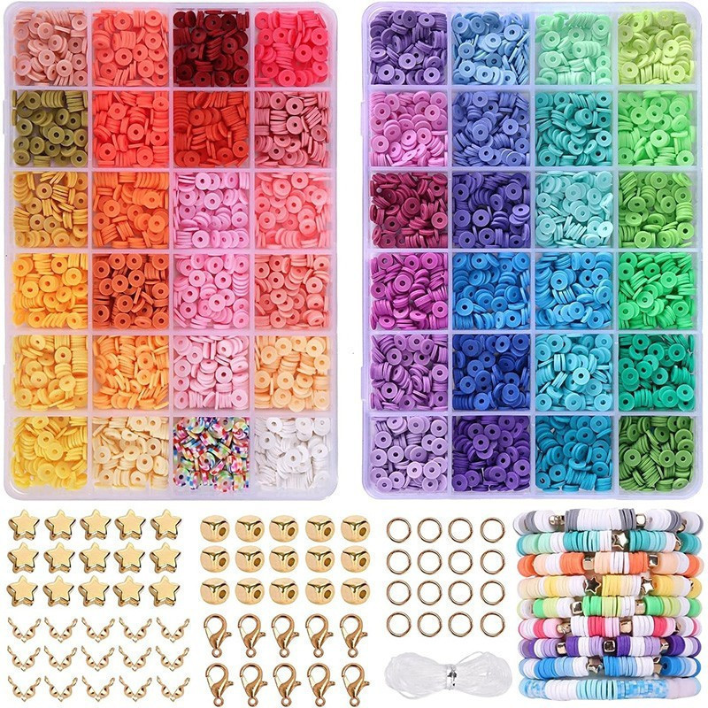 Kit de Fabricação de Pulseiras para Iniciantes - Conjunto de 4800 Pérolas de Argila com 48 Cores para DIY de Joias