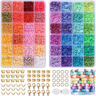 Kit de Fabricação de Pulseiras para Iniciantes - Conjunto de 4800 Pérolas de Argila com 48 Cores para DIY de Joias