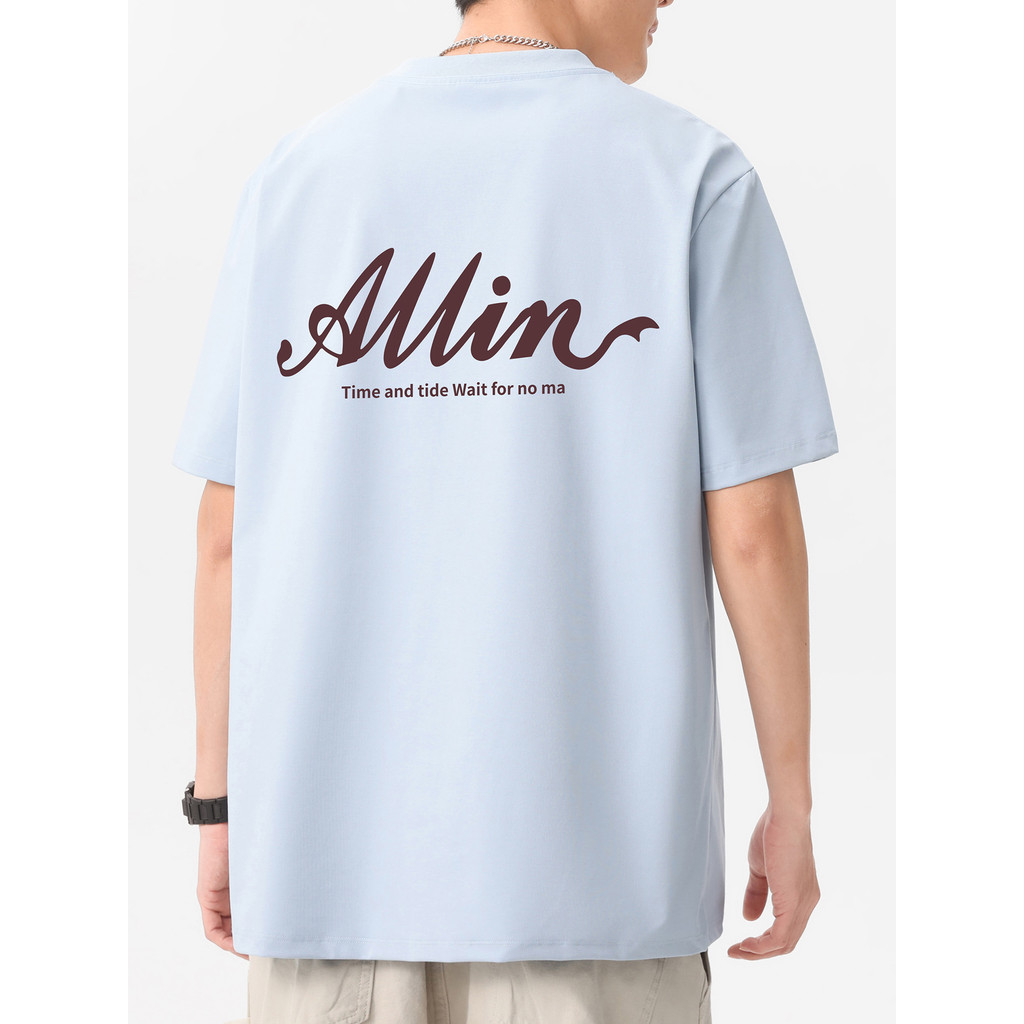 Verão estilo fino casal usar carta impressa algodão puro em torno do pescoço de manga curta camiseta 2026 novo estilo me
