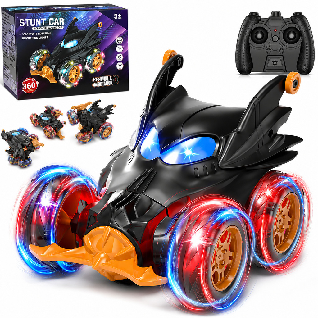 Carrinho Controle Remoto Acrobata Gira 360 Graus Batman Com Luzes Efeitos Especiai Recarregável Infantil Menina Kizumba
