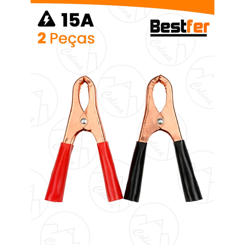 Kit Par Garras Jacaré Bateria Profissionais BestFer 15A Vermelha e Preta