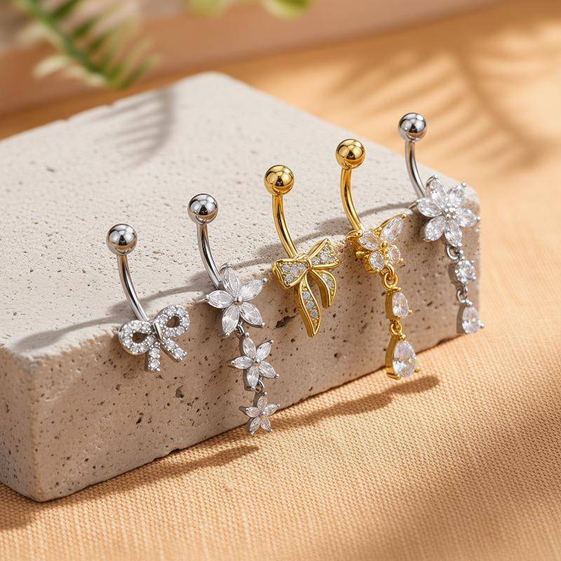 [gavinyears] 1 Peça Anel De Umbigo Feminino De Aço Inoxidável 14G Zircônia De Cobre Brilhante Acessório De Piercing Simp