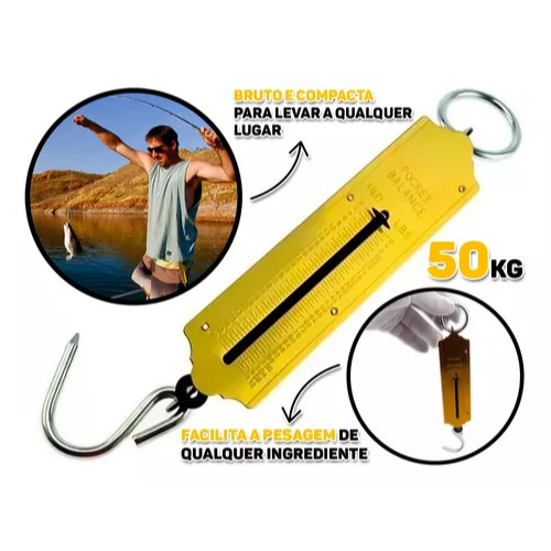Balança Peixeira Metal 50Kg Manual Para Pesca Mala Com Gancho Fácil Resistente Peso Preciso