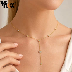 Vnox Zircon Evil Eye Colar Para Mulheres De Aço Inoxidável Em Forma De Y Pingente Ouro Todos Os Dias Moda Jóias Presente