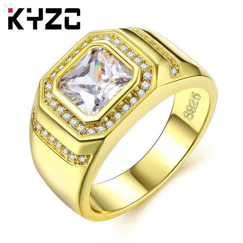 Anel Masculino de Banda Larga com Diamante Simulado, Anel Masculino com Zircônia Cravejada à Mão, Anel Elegante para Hom