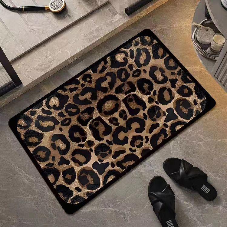 Estilo americano leopardo impressão padrão Diatom lama tapete porta do banheiro antiderrapante resistente à sujeira banh