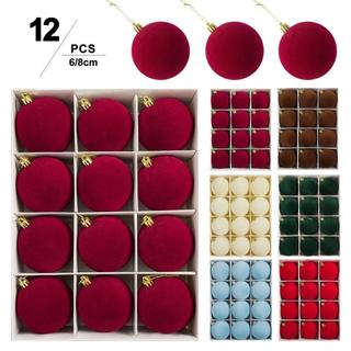 12 Peças Bola de Natal Flocada 6cm Vermelho Dourado Enfeites para Árvore Decoração Festa