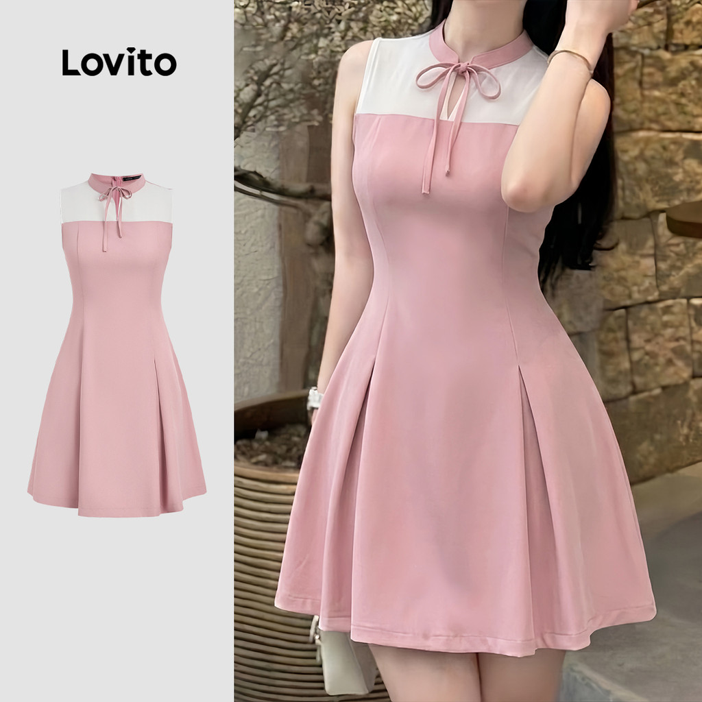 Lovito Vestido Elegante Casual 2 Em 1 Rosa Com Zíper E Renda Para Primavera/Verão Bordado DRB198P1D046