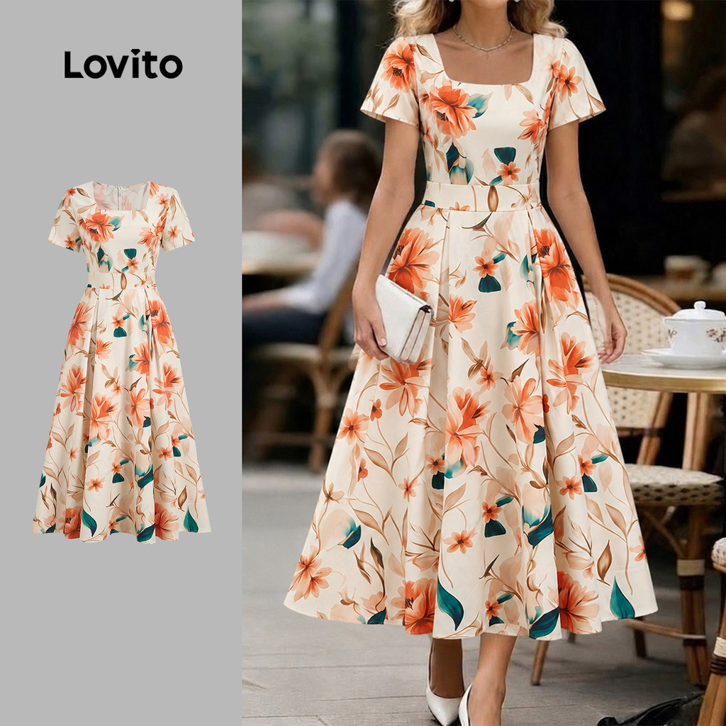 Lovito Padrão De Vestido Floral Elegante Estilo Preguiçoso Francês Para Vestido De Feminino LBL37173