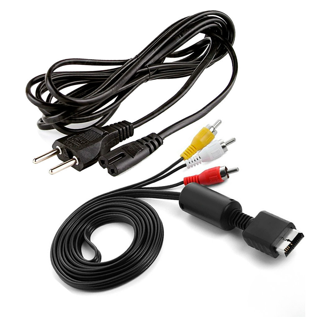 Kit Cabo AV RCA + Cabo de Força para PS2 Playstation 2 Áudio Vídeo e Energia