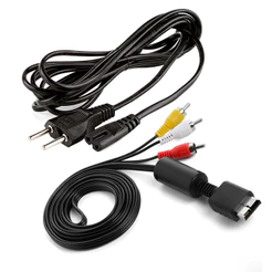 Kit Cabo AV RCA + Cabo de Força para PS2 Playstation 2 Áudio Vídeo e Energia