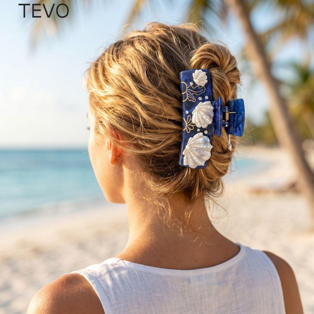 Garra De Cabelo Estilo Oceano TEVO , Grampo De Concha De Desenho Animado , Clipe De Strass De Pérola De Caranguejo De Ca