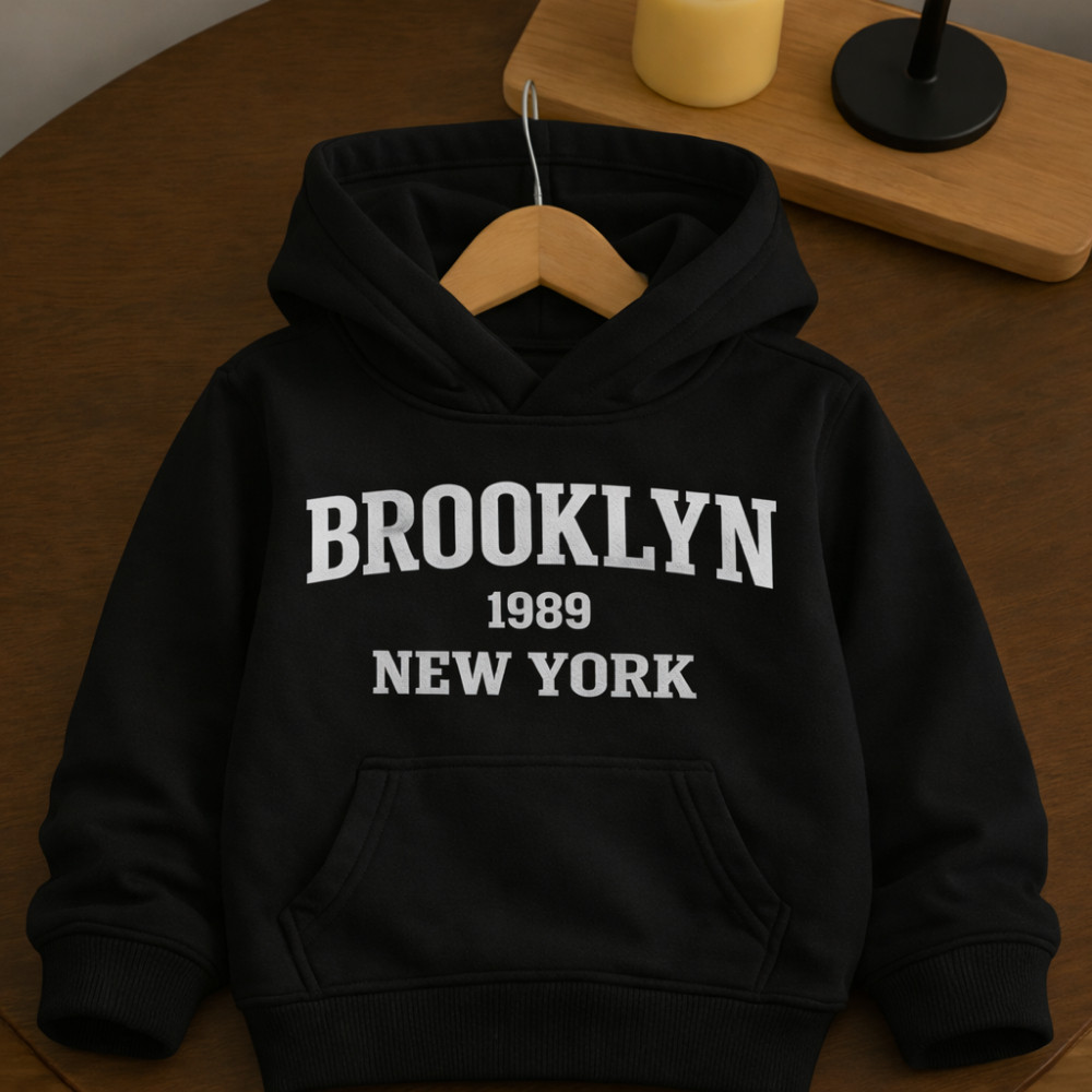 Moletom Canguru Infantil Masculino Estampado Brooklyn NY Blusa De Frio Feminina Premium