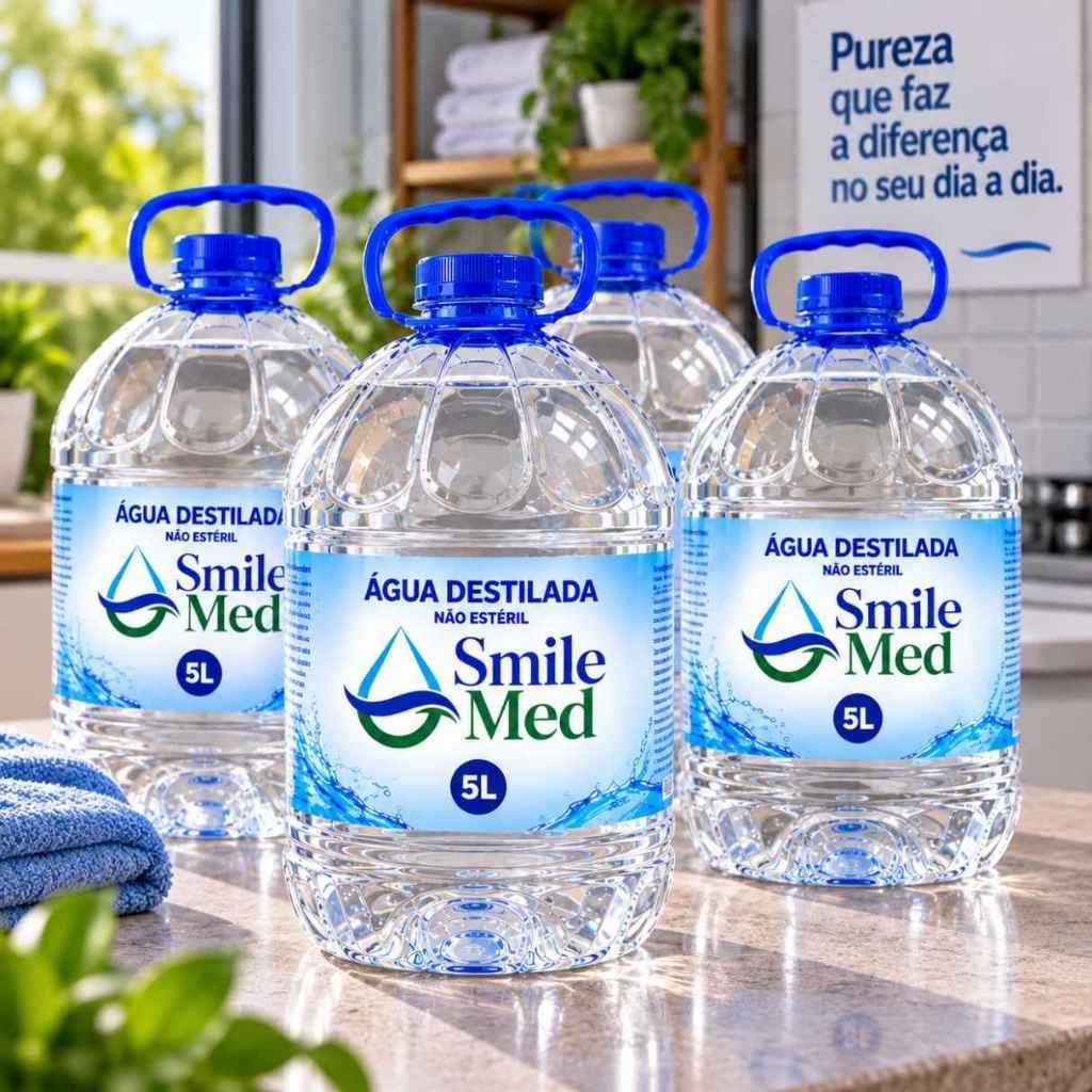 Água Destilada Smile Med 5 Litros Não Estéril para Equipamentos Umidificador CPAP Autoclave Bateria