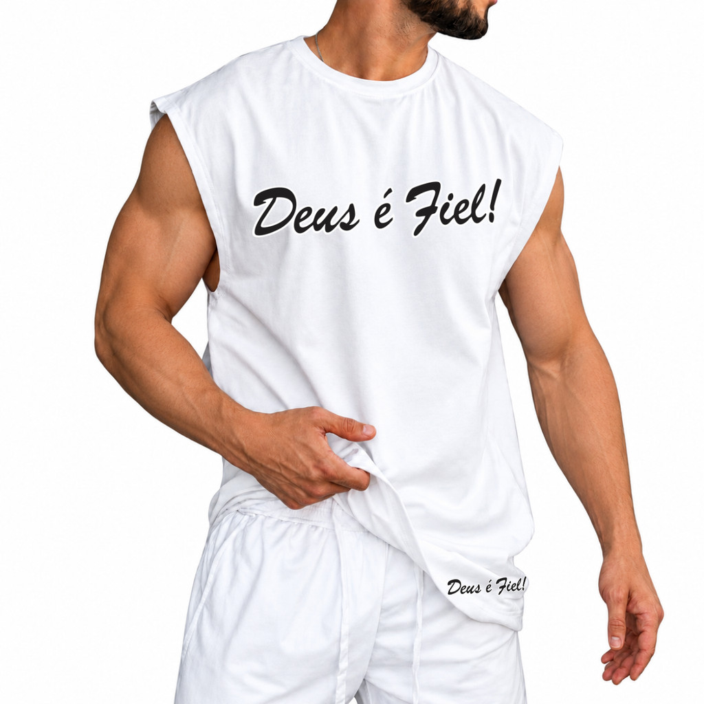 Regata Camiseta Cavada Cristã Evangélica Oversized 100% Algodão Streetwear Treino Praia Academia