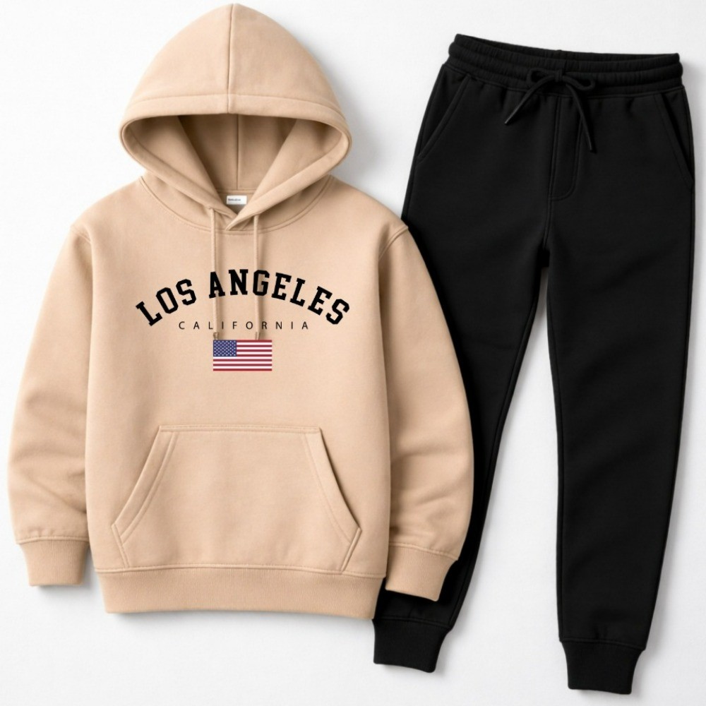 Conjunto Moletom Infantil Flanelado Blusa Calça Estampado Los Angeles Quentinho Confortável Leve