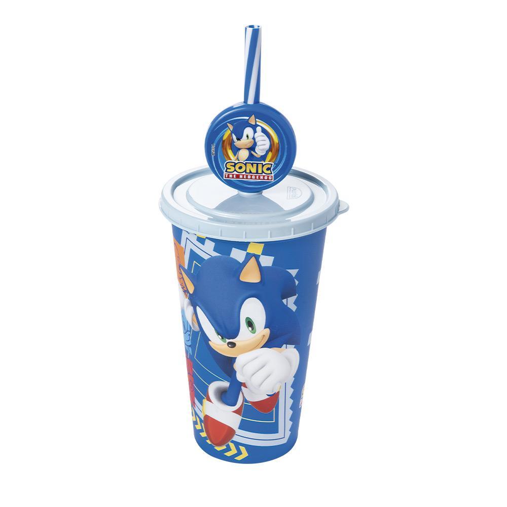 Copo Sonic Tampa Canudo Pin Azul 500 ml Sega Plasútil